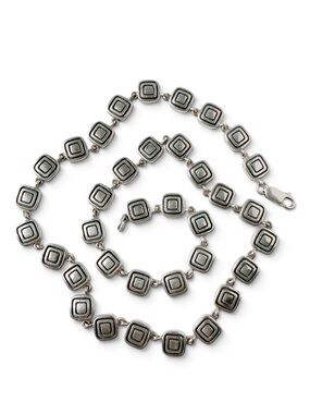 Vintage ZINA Sterling Silver 925 Modernist Square Link Collar Necklace 17”
